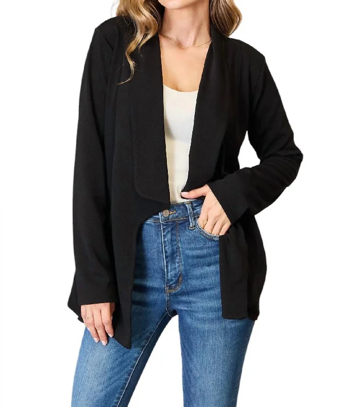 Full Size Open Front Long Sleeve Blazer In Black