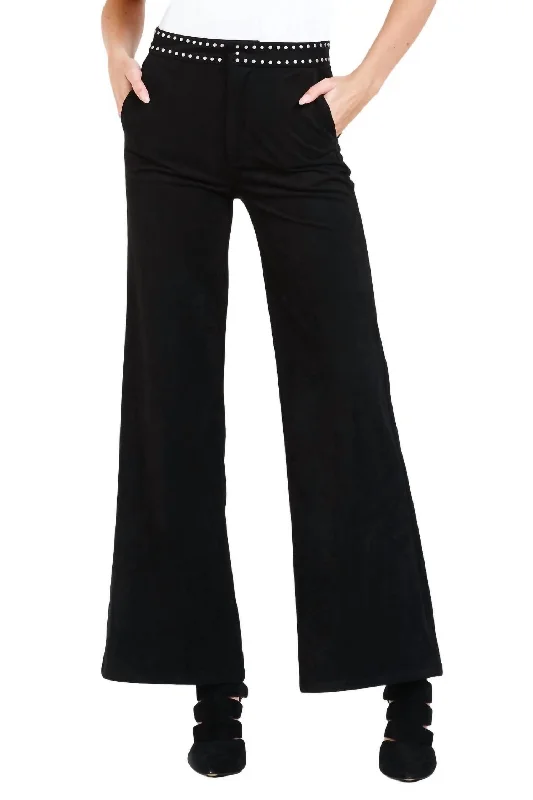 Fiona Lee Wide Leg Jeans In Black Suede