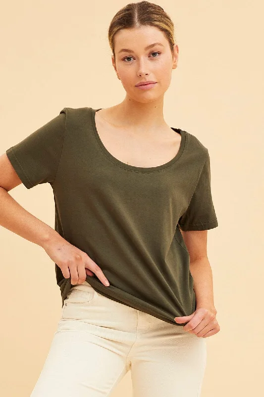 Green Relaxed T-Shirt Scoop Neck Short Sleeve