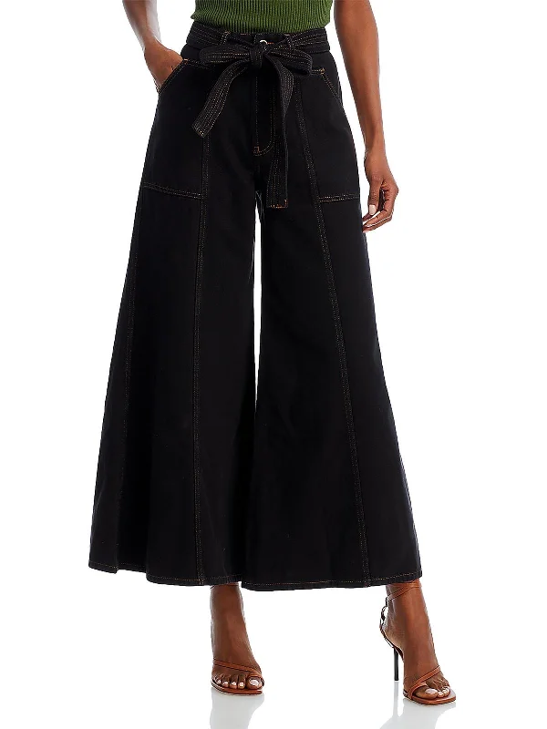 Womens Twill High Rise Wide Leg Jeans