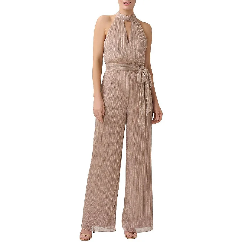 Adrianna Papell Womens Metallic Halter Jumpsuit