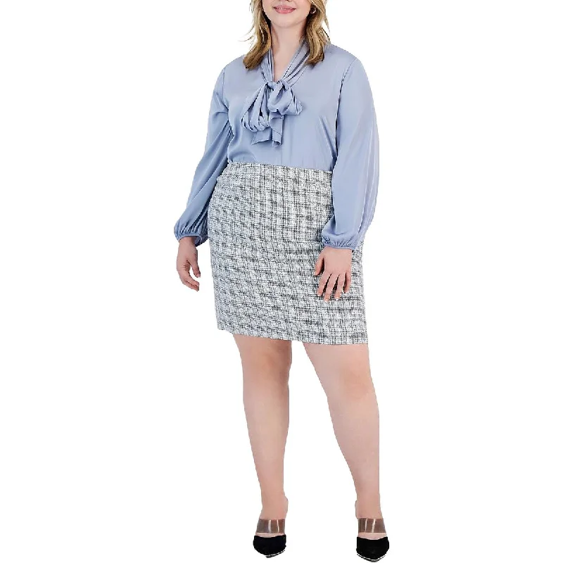 Bar III Womens Plus Tweed Business Pencil Skirt