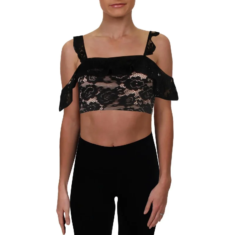 City Studios Womens Juniors Lace Off-The-Shoulder Crop Top