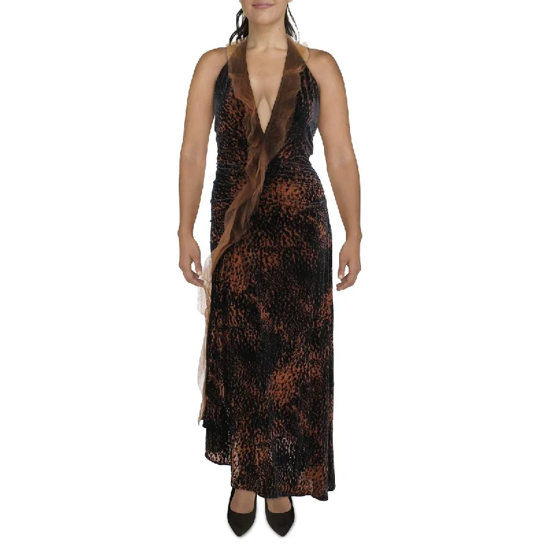 Donna Karan Womens Velvet Burnout Halter Dress