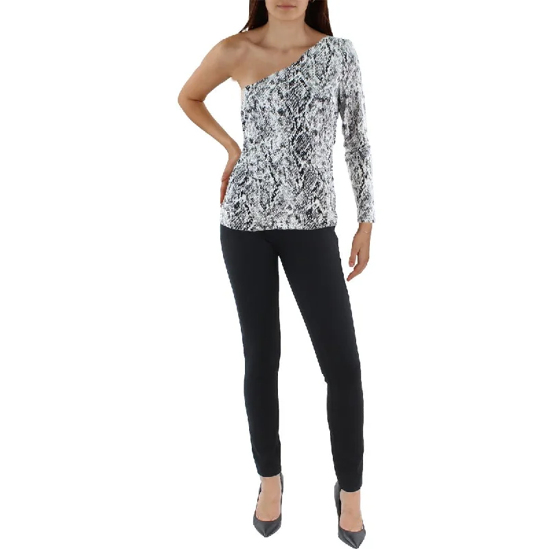 Jones New York Womens One Shoulder Snake Print Blouse