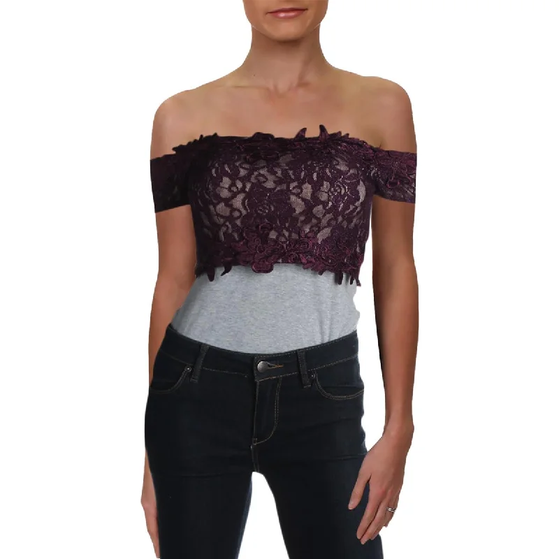 Sequin Hearts Womens Juniors Lace Glitter Crop Top