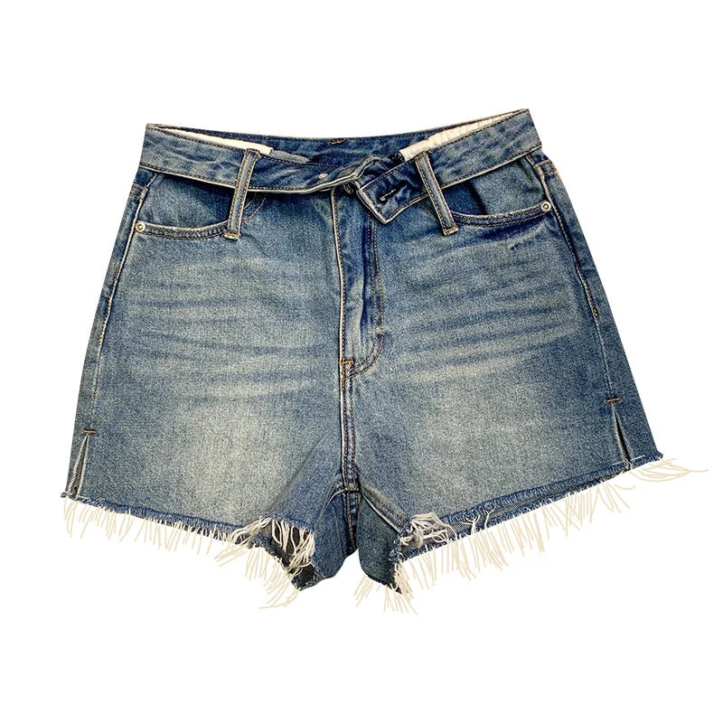 2022 Summer new fashion versatile high waist straight denim shorts for women