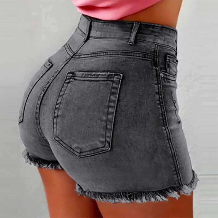 Custom Fashion Push Up Wash Spandex Skinny Blue Stretchy Denim Women's Shorts Plus Size Summer High Waist Jean Shorts For Women