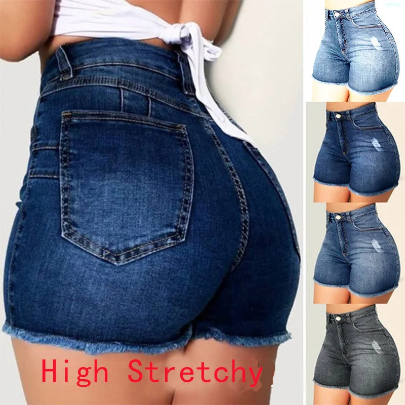 High Stretchy Skinny Jeans Women 2022 Summer Hot Selling Button Fly Ripped Jeans Women Cotton Jean Shorts